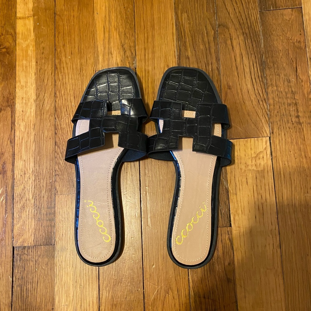 Black slip on sandals